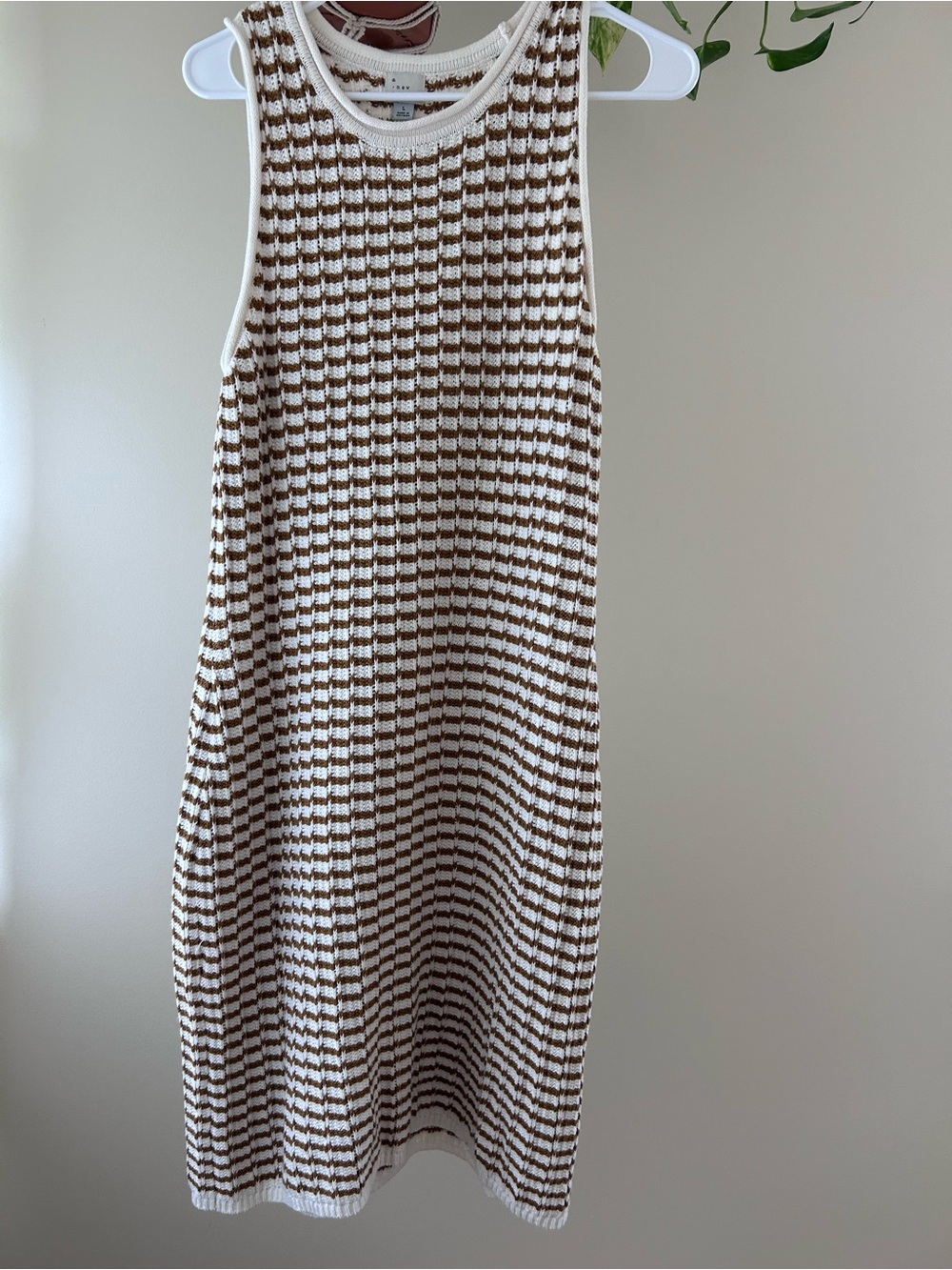 a new day Brown and White Knit Striped Midi Tank Dress